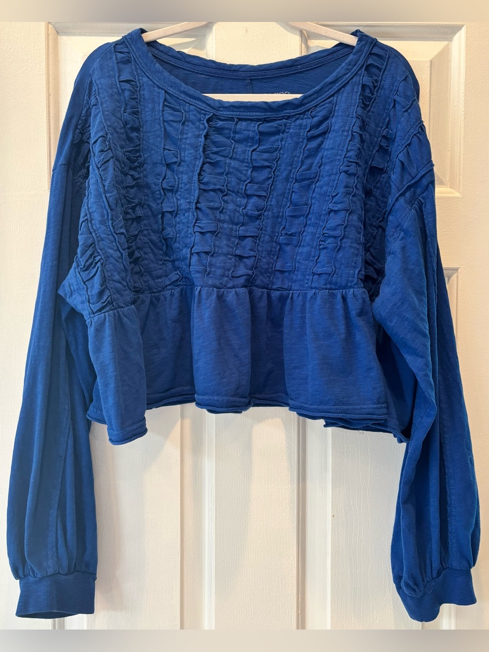 Pilcro Royal Blue Textured Peplum  Top | Size L | Anthropologie